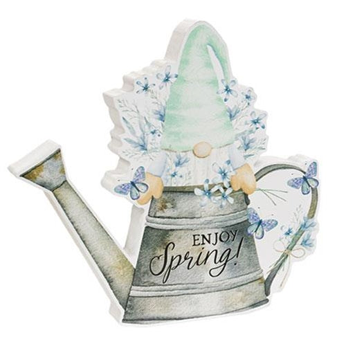 Enjoy Spring Gnome in Watering Can Chunky Sitter