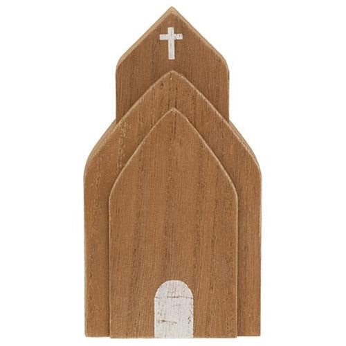 Layered Antiqued Wooden Church Sitter
