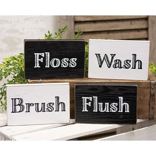 Bathroom Words Block Sign 4 Asstd.