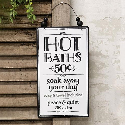 Hot Baths Sign w/Beaded Hanger