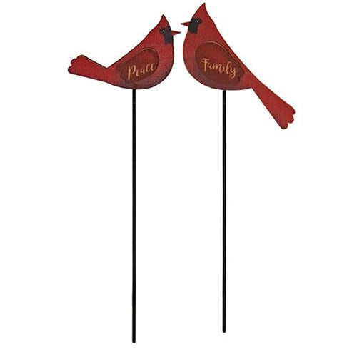2/Set Family & Peace Cardinal Wooden Plant Stakes