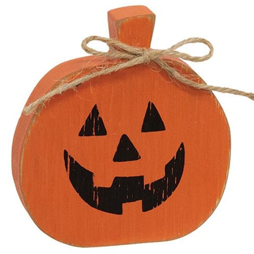 Distressed Wooden Jack O Lantern Sitter With Jute Tie