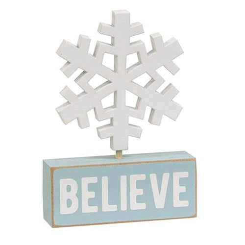 Wooden Snowflake on Believe Block