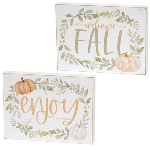 Welcome Fall Watercolor Box Sign 2 Asstd.