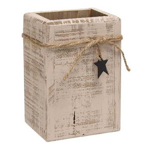 Distressed White Wooden Twig Box w/Star Charm