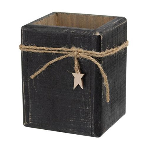Distressed Black Wooden Twig Box w/Star Charm