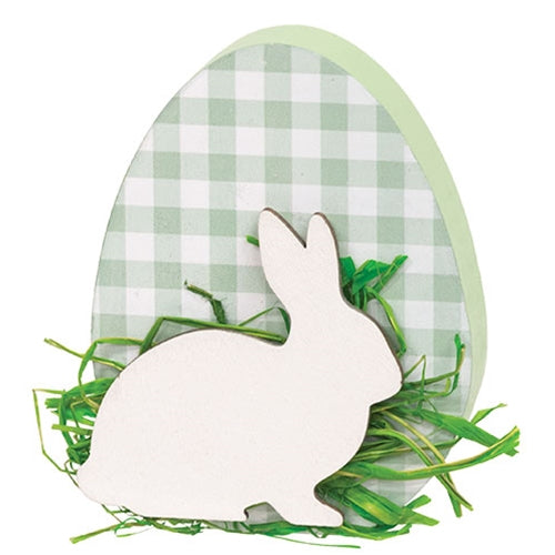 Green & White Buffalo Check Easter Egg Sitter w/Bunny