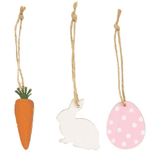 3/Set Carrot Bunny Easter Egg Wooden Ornaments