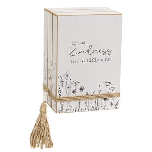 Spread Kindness Like Wildflowers Wooden Book Stack