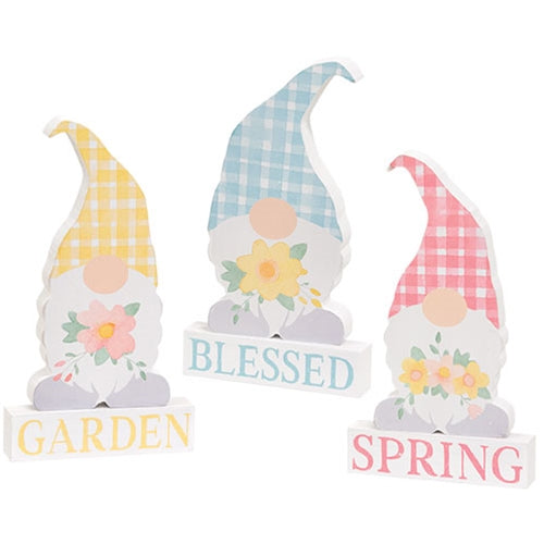 2/Set Spring Blessings Block w/Flower Chunky Gnome  3 Asstd.