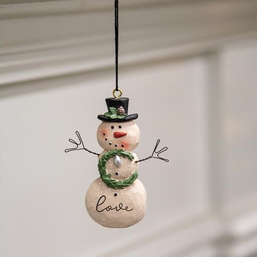 Love Resin Snowman w/Wreath Ornament