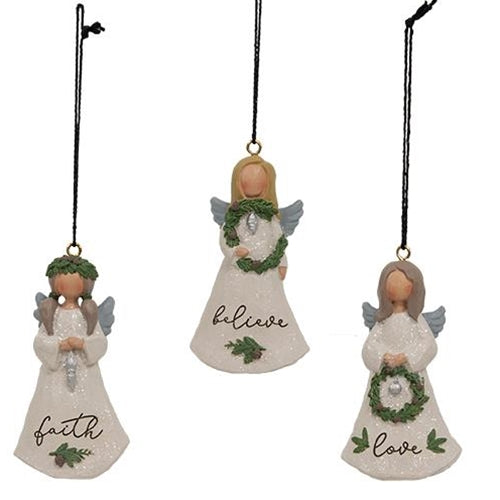 3/Set Believe/Love/Faith Resin Angel Ornaments