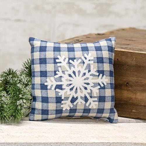 Blue Check Snowflake Pillow 5"