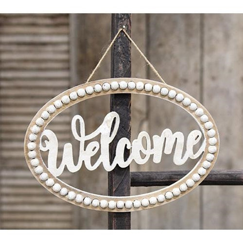 Distressed Beaded Wall Sign 'Welcome"