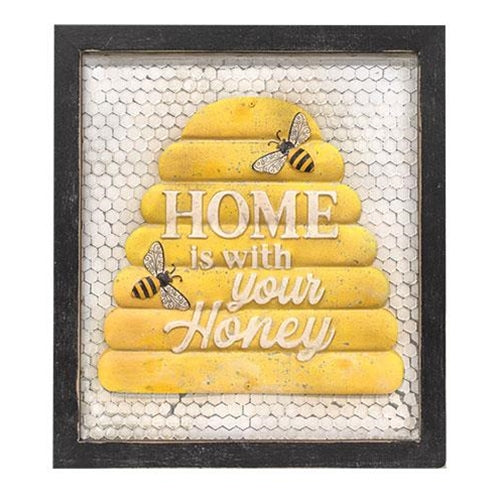 Home Is With Your Honey Framed Metal Sign