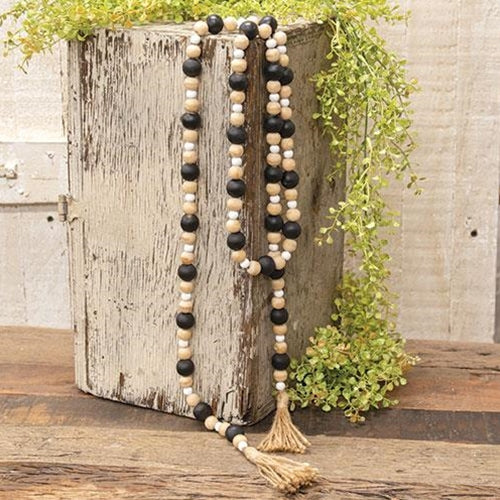 Black Natural White Wooden Bead Garland 57"L
