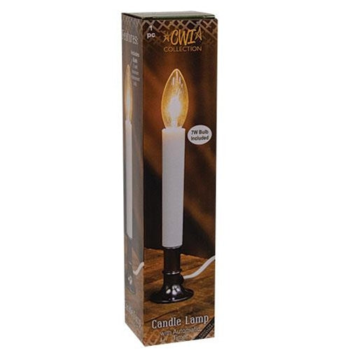 Automatic Timer Candle Lamp White w/Pewter Base