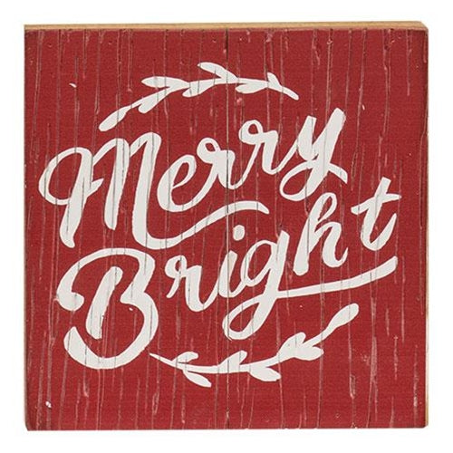 Merry Bright Rustic Wood Box Sign
