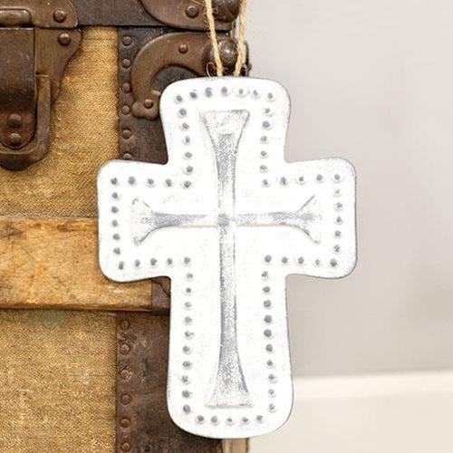 Distressed Metal Cross Dotted Ornament