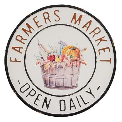 Farmer's Market Open Daily Round Metal Sign