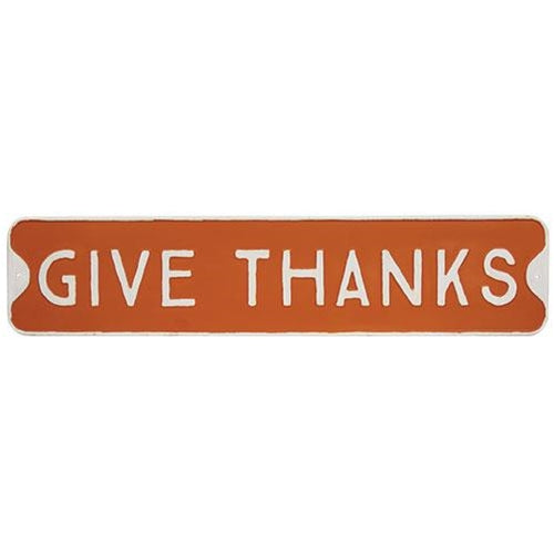 Give Thanks Orange Metal Sign