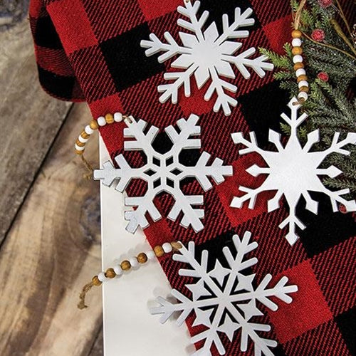 White Snowflake Wood Beaded Ornament 4 Asstd.