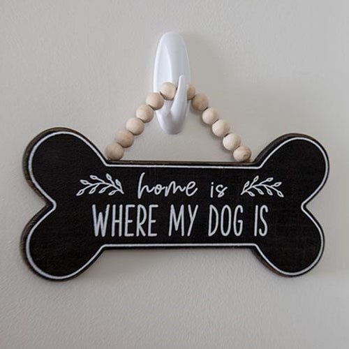 Home Is Where My Dog Is Beaded Wood Hanging Sign