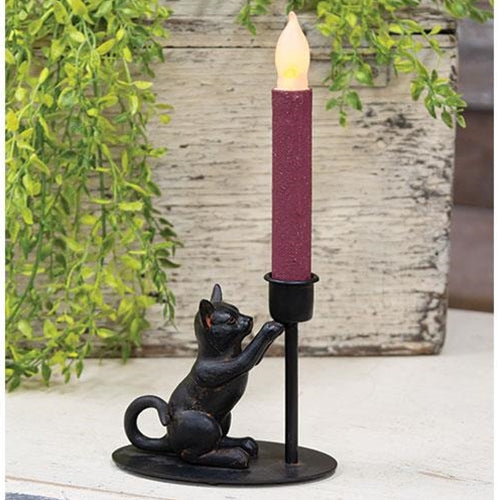 Playful Cat Iron Taper Candle Holder