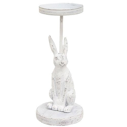 White Bunny Metal Pillar Candle Holder 8.25"