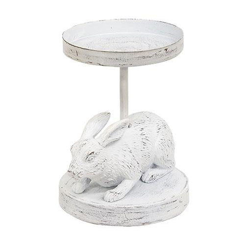 White Bunny Metal Pillar Candle Holder 4.75"