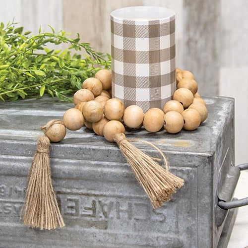 Natural Wood Bead Garland With Tassel 3ft – Primitive Renditions