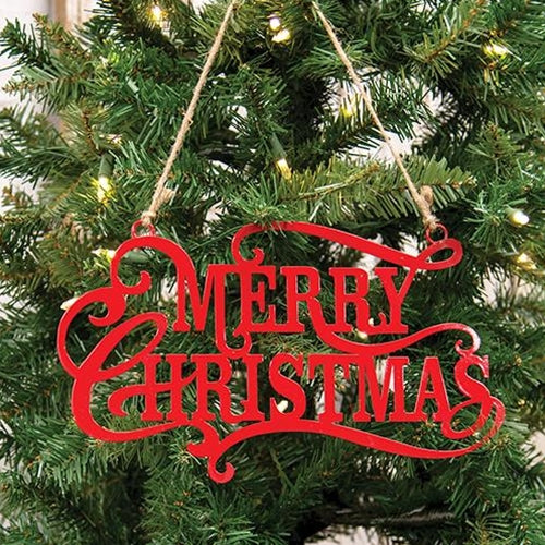 Merry Christmas Red Metal Hanging Sign