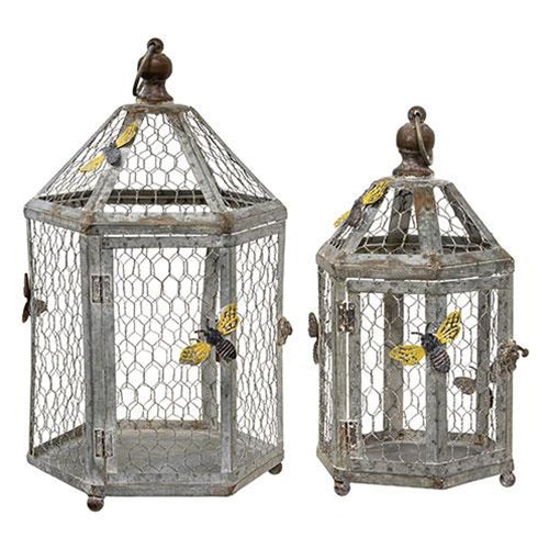 2/Set Rustic Bee Metal Birdcage w/Chicken Wire