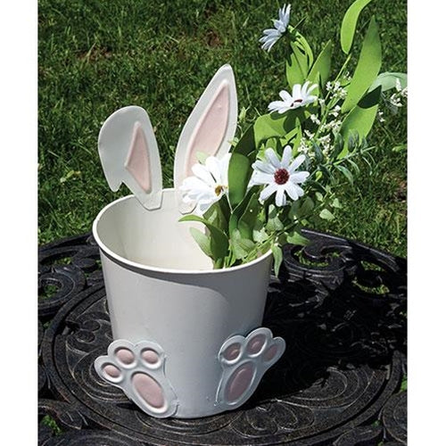 White Easter Bunny Metal Bucket