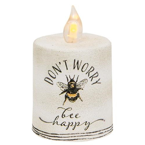 Don't Worry Bee Happy Flame Timer Pillar 2.25" x 2.5"