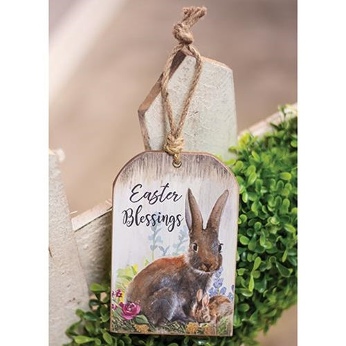 Easter Blessings Bunny Wooden Tag Ornament