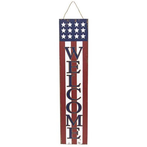 Patriotic Wooden Porch Sign "Welcome"