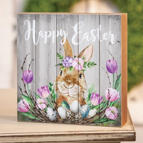 Happy Easter Spring Floral Box Sign