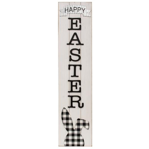 Buffalo Check Bunny Happy Easter Sign w/Easel