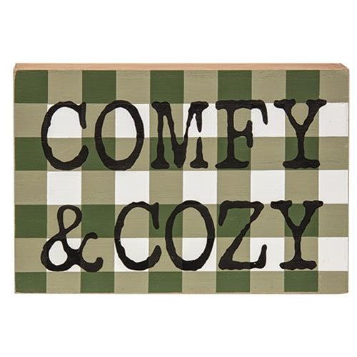 Comfy & Cozy Green Buffalo Check Box Sign