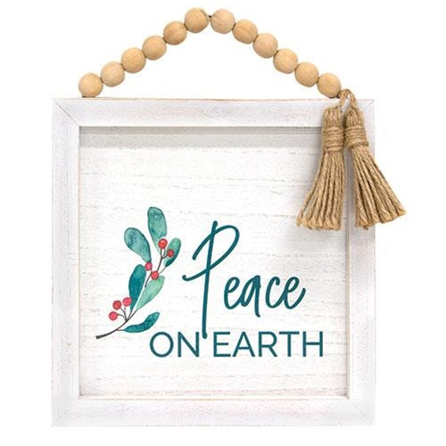Peace On Earth Framed Sign w/Beads & Tassels