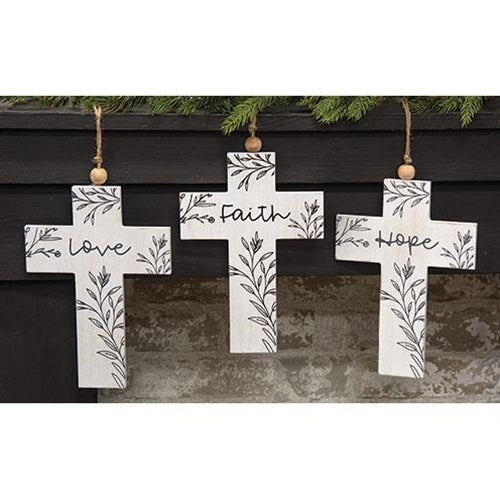 Faith Hope Love Cross Ornament 3 Asstd
