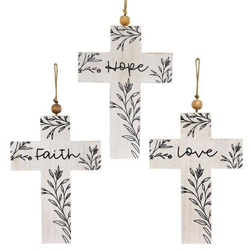 Faith Hope Love Cross Ornament 3 Asstd
