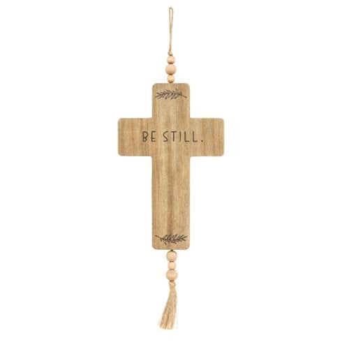 Be Still Cross Wood Ornament w/Beads & Tassel