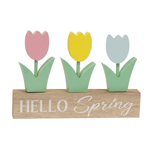 Hello Spring Pastel Tulips Wood Sitter