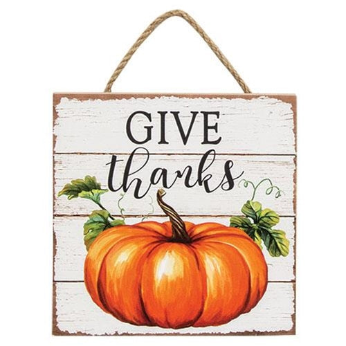 Give Thanks Pumpkin Wood Sign
