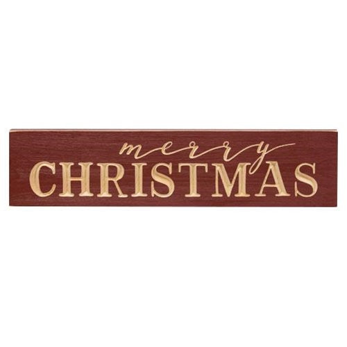 Merry Christmas Engraved Sign 5.5" x 24" Barn Red