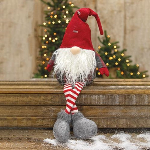 Dangle Leg Plush Red/Grey Plaid Santa Gnome