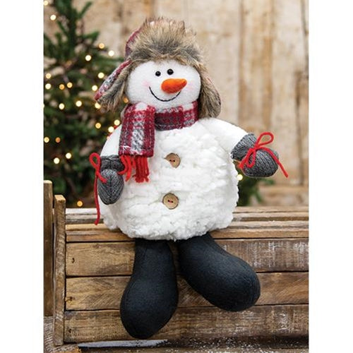 Sitting Plush Snowman w/Plaid Scarf