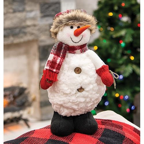 Standing Plush Snowman w/Plaid Scarf & Hat